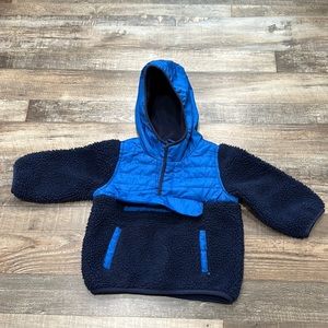 1 Madison • blue colorblock hooded pullover with half button placket